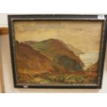 Oil on Board Cornish coastline; Indistinctly signed