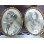 An early 20th century pair of prints of young ladies; with gilt composite frames