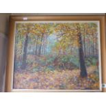 Oil painting by A. Overton dated 85 of an autumn scene