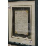 An early 19th century hand written marriage certificate; framed and glazed