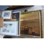 A quantity of various framed topographical pictures and prints