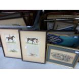 A large selection of framed pictures and frames to include equine studies; fishing and Wessex folk