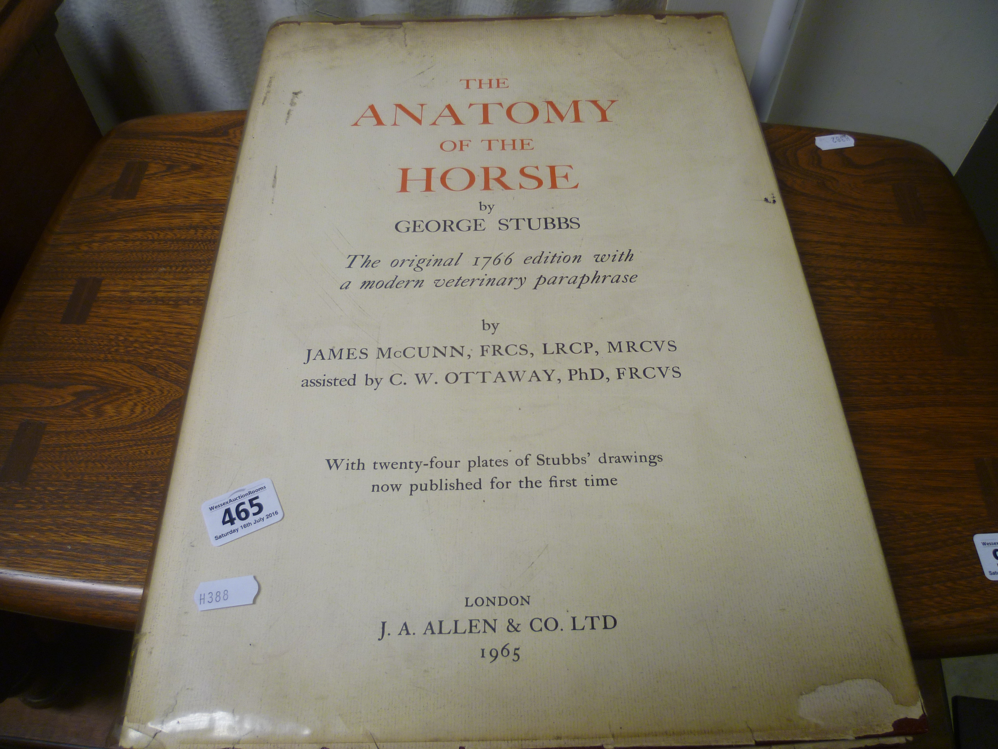 A hardback Volume "The Anatomy of The Horse" by George Stubbs (the original 1766 Edition with a