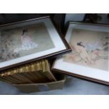 Two boxes of various Chinese and Japanese prints; all framed and glazed