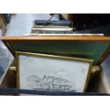 A large selection of framed pictures and frames; to include an oil on glass miniature 19th century