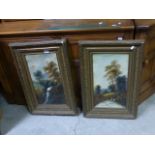 A pair of oil painted on canvas or river scenes; each in heavily ornate composite frames
