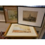 Two framed prints after Wiliam Russell Flint together with an etching after Robert Eadie