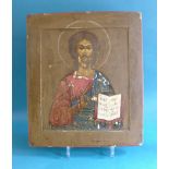 A good 19th century painted Russian Orthodox wooden panel depicting the Christ Pantocrator (Christ