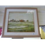 Lawrence Stephen Lowry framed print of figures in a farm landscape