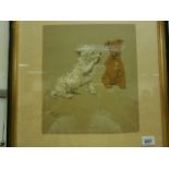 Cecil Aldin; early 20th century; an original illustration print of a terrier and scotty puppies