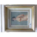 An oil painting study of a nude female in pose