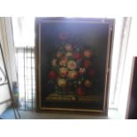 Large continental style oil on board, still life of flowers