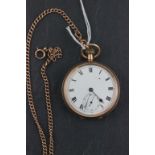 A hallmarked 9ct yellow gold open face gentleman's pocket watch; with engine turned decoration;