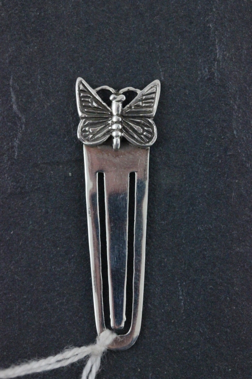 A small 925 silver standard bookmark; surmounted with a butterfly