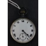A silver open face pocket watch; bearing import marks; with subsidiary second hand dial