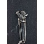 A small 925 silver standard bookmark; surmounted with a cockeral