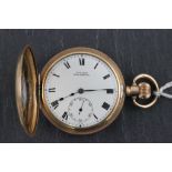 Victorian gold plated gentleman's half hunter pocket watch with white enamelled face marked Kemp