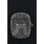 A sterling silver vesta case; embossed with head of a Native American