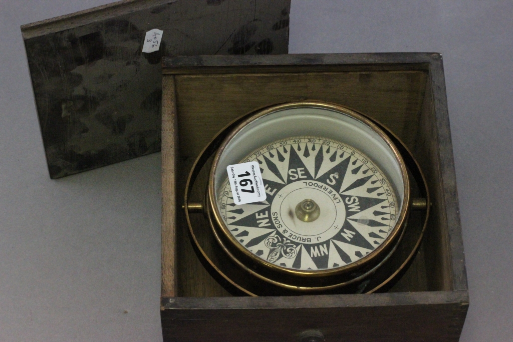 A 19th C Wooden Boxed Ship's Compass