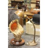 2 vintage lamps including conch shell