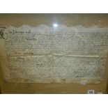 1637, a framed interesting vellum manuscript with intensive text and signatures