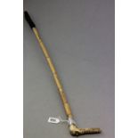 Victorian Swaine & Co Bamboo Riding Crop with Antler Handle, Silver Band hallmarked London 1874