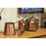 Copper Kettle with Hexagonal Body, Copper Ale Slipper and a Copper Cider Measure