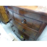19th century mahogany bowfront chest of 3 long, 2 short drawer