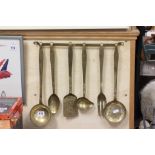 Brass Hanging Kitchen Utensil Set comprising Six pieces and a Hanging Rail