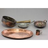 Group of Copper including Saucepan, Small Frying Pan, Small Mug, Chamberstick and Tray