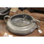 Antique Pewter Twin Handled Shallow Bowl with London Touchmarks