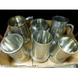 Six various pewter tankards of Rowing interest