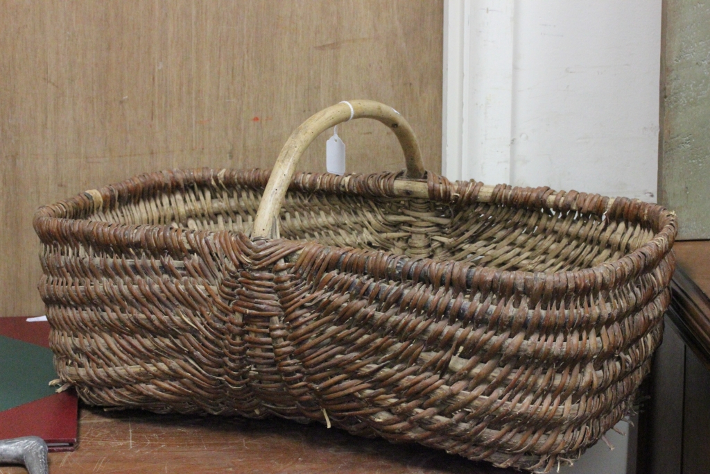 Wicker Flower Basket with Rustic Bentwood Handle