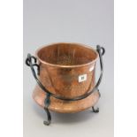 Hammered Copper Jardiniere with Iron Swing Handle and Tripod Legs
