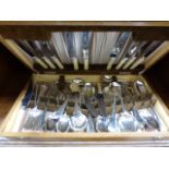 A canteen of plated flatware in a fitted oak box