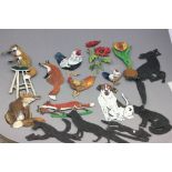 15 Metal Cut-out Figures including 9 Foxes ( 4 painted, 5 unpainted ), Painted Fox Hound, 3