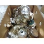 A box of various silver plated wares