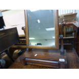 A small walnut mahogany dressing table mirror; with single drawer