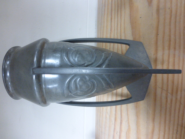 Archibald Knox for Liberty & Co; a pewter vase of torpedo form, bearing impressed 0226 to base; - Image 3 of 5