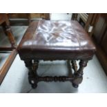 A Victorian mahogany framed foot stall; with leather top