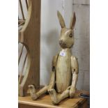 Large articulated wooden hare