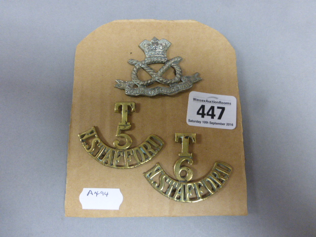 1st World War Boer War Staffordshire regiment badges