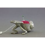 Silver plated frog pincushion