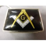 A silver & enamel masonic pill box