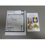 WW1 War & Victory medal pair to PTE W J BEACH ARMY SERVICE CORPS