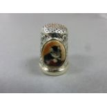 Silver embossed thimble inset with enamel image of a cat