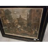 William Hogarth engraving published 1758 chaotic scene in town square hogarth frame with verre