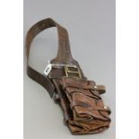 Early 20th century Leather Ammunition Belt with Brass Buckle, impressed marks 17 14 123, 9K and a