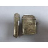 A hallmarked silver vesta; with engraved decoration; together with a hallmarked silver cheroot