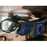 Fishing- Large quantity of angling equipment comprising of 10 rods, 3 x landing nets, 2 x fishing